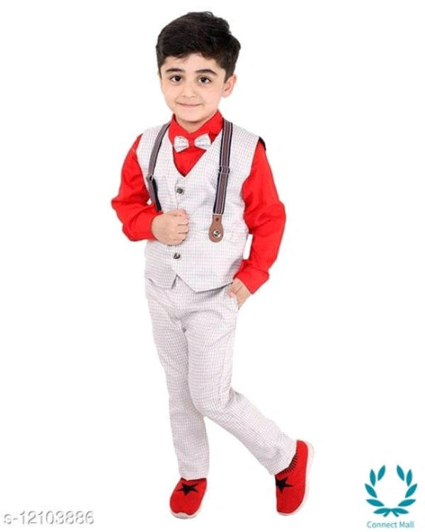 Boy's Ethnic Party Wear Shirt Waistcoat and Pant Set - 3-4 Years, Aqua, Top Fabric Bottom Fabric : Polyster, Multipack :single Add-Ons:bow Tie